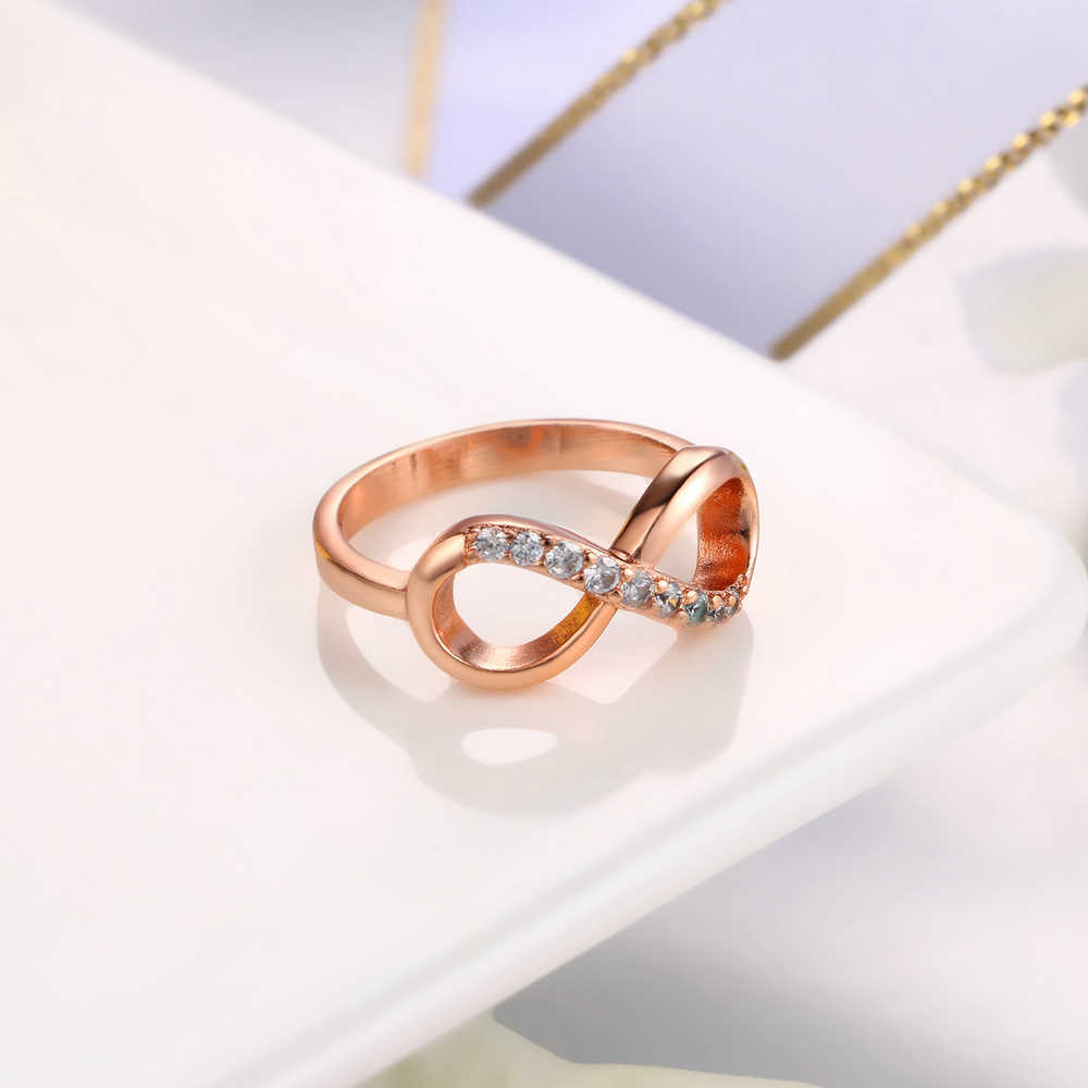 Band Rings Design Infinity Rings for Women Rose Gold Color Crystal Zircon Couple Statement Ring for Girls Fashion Jewelry Accessories R407