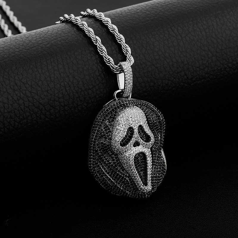 Ghost Skull Personalized Hip Hop Pendant Necklace Full Cz Stone Cubic Zircon Large Skeleton Charm Jewelry Accessories 14k Real Gold Placed Hip Hop Col