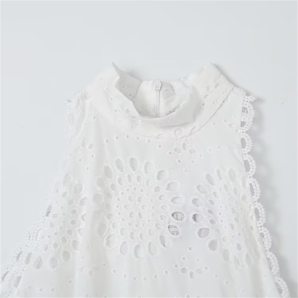 Casual Dresses Spring UNIZERA Women's Elegant Sleeveless Waist Decoration Belt Hollow Embroidery Midi 2292974 230419