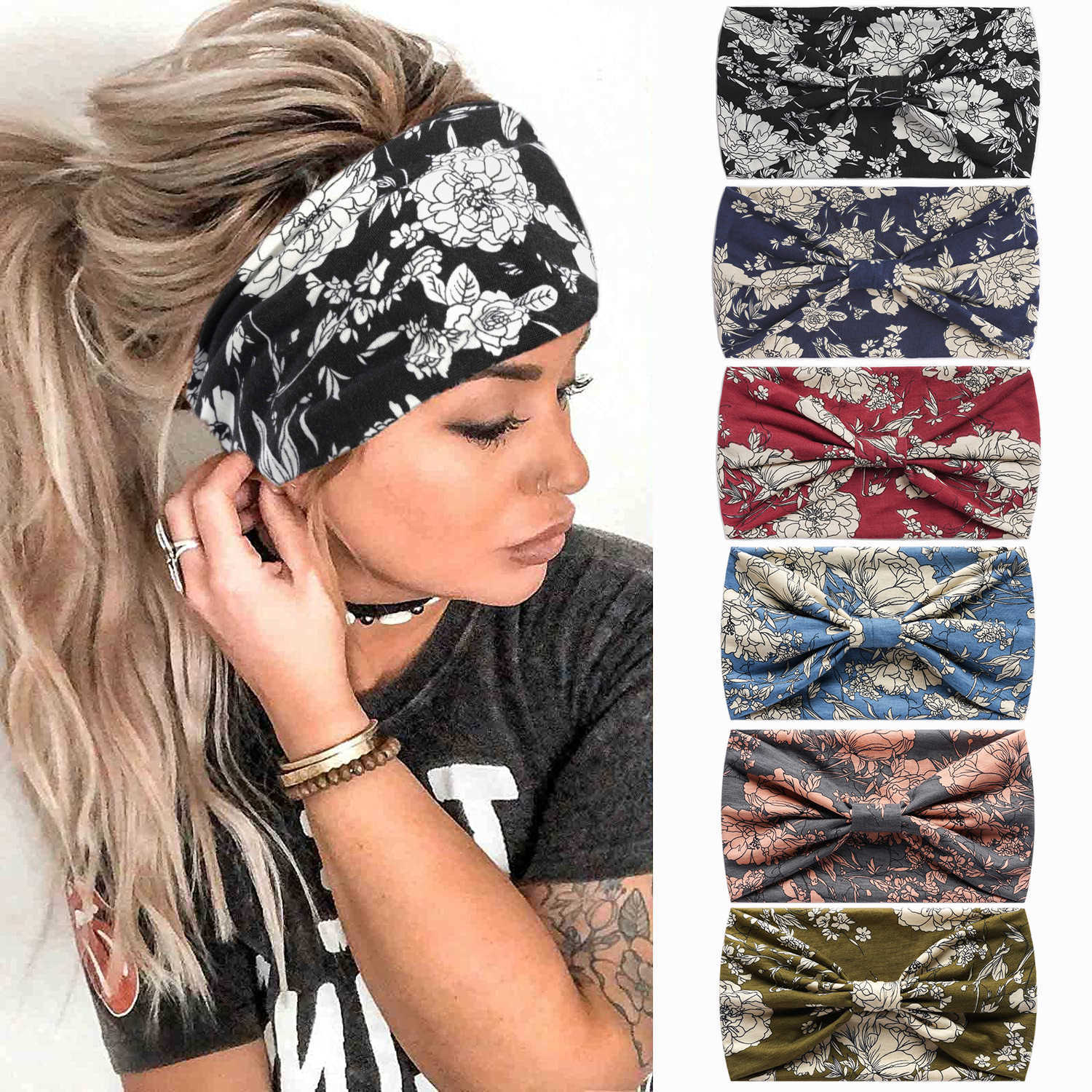 2PC Headbands Women Headwrap Cotton Stretch Headbands Elastic Hair Ribbons Turban Headwear Bandage Hairbands Bandana Sports Sweat Hair Bands Y23