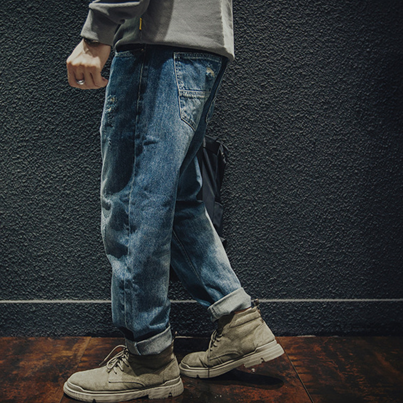 Mens Jeans Men Clothing Autumn and Winter Straight Loose Cylinder Vintage Chaopai Comfortable Blue Ripped Harun Trousers Female 230419