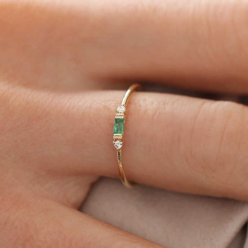 Band Rings Tiny Dainty Green Crystal Rings for Women Gold Color Korean Delicate Zircon Crystal Dating Ring for Teen Trendy Jewelry Gifts