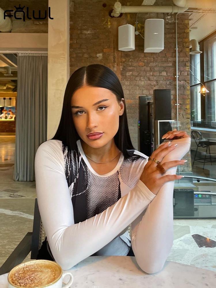 Womens TShirt FQLWL Y2k Streetwear Summer Clothes For Women Clothing Green Long Sleeve Tops White Graphic Crop Top Tee One Pieces Tshirts 230419