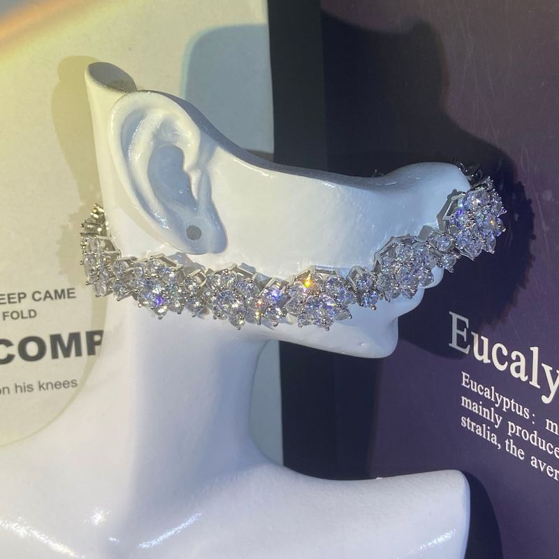 Trendy Flower Diamond Bracelet 100% 925 Sterling Silver Party Wedding bracelets Bangle for women Bridal Fine Engagement Jewerly