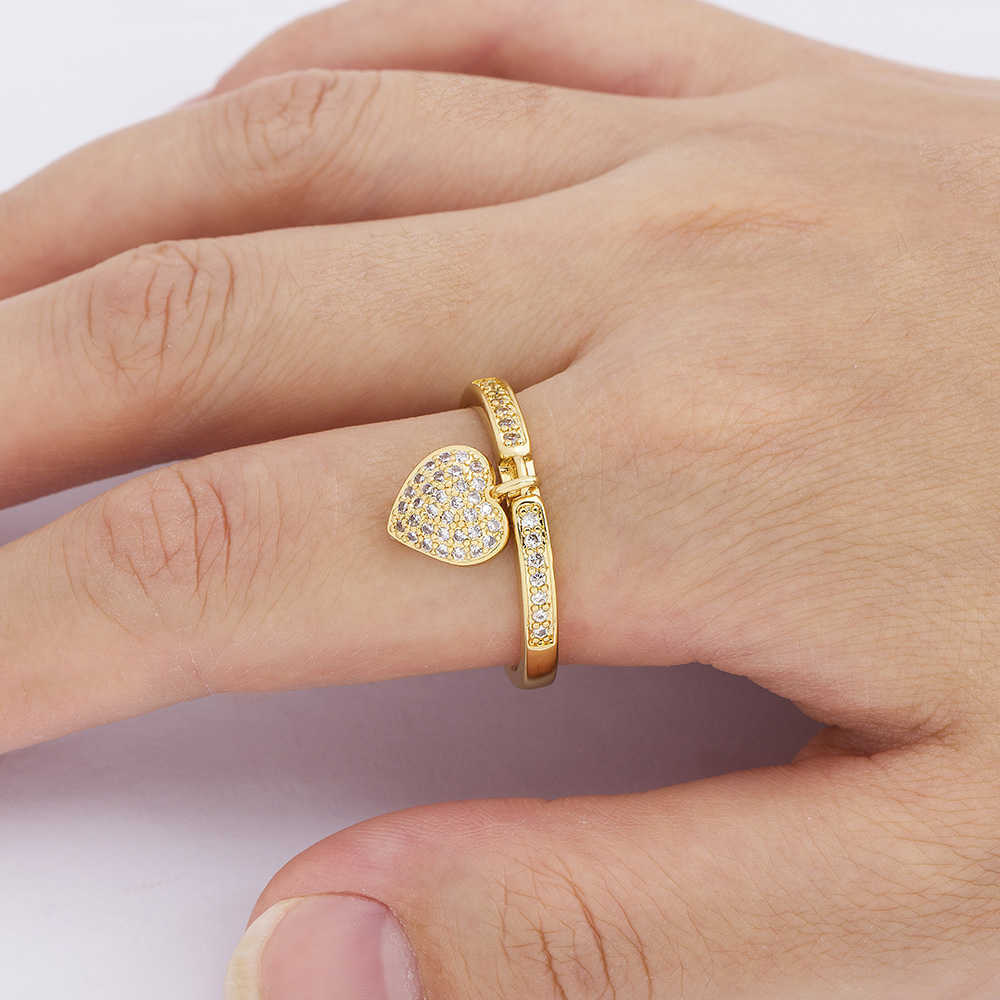 Band Rings Nidin Dropshipping 6 Styles Romantic Heart Rings Fashion Gold Color Wedding Ring for Female Statement Engagement Party Jewelry