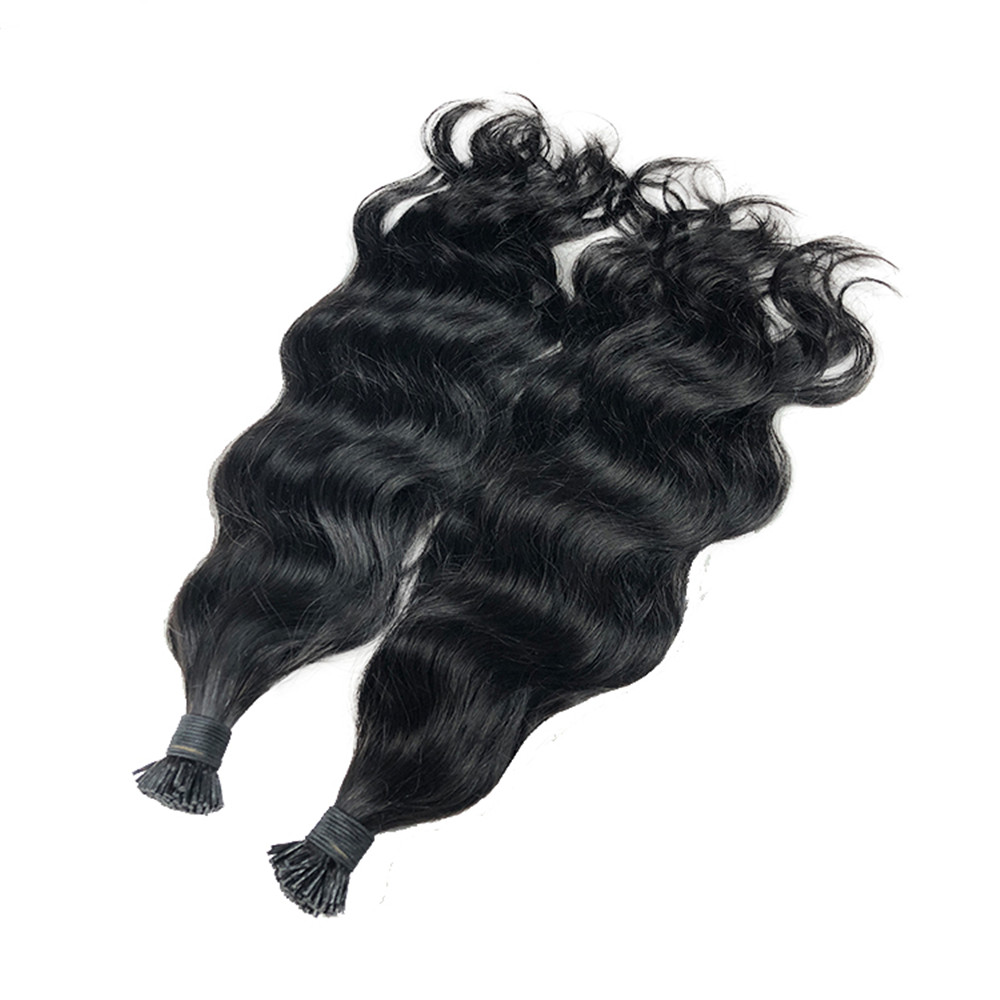 I Tip Human Extensions Natural Wave Pre Bonded I-Tip Black 1B Micro Wavy Itip Hair Extension 100G