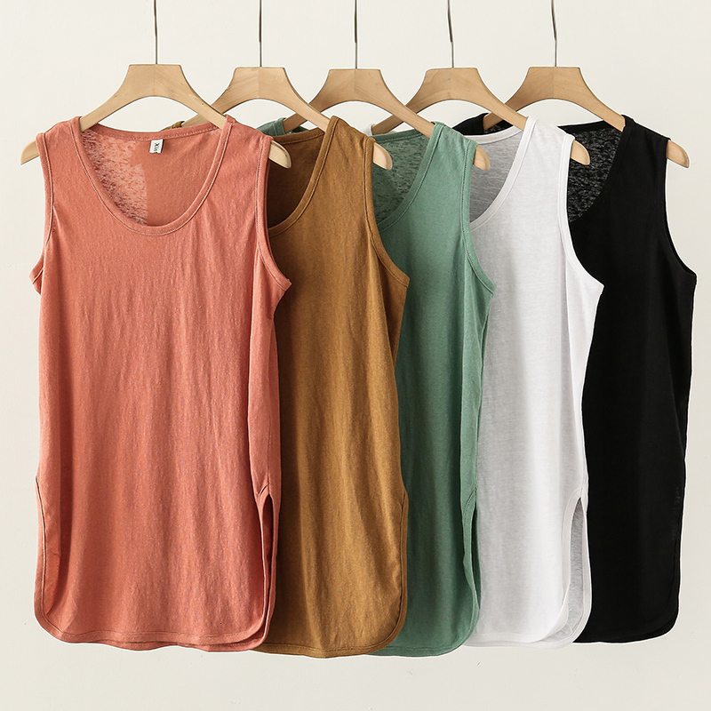 Women's Tanks Camis Summer Cotton And Linen Plus Size Tank Top Women'S Split Collar Sleeveless Bottoming Shirt W808 230419