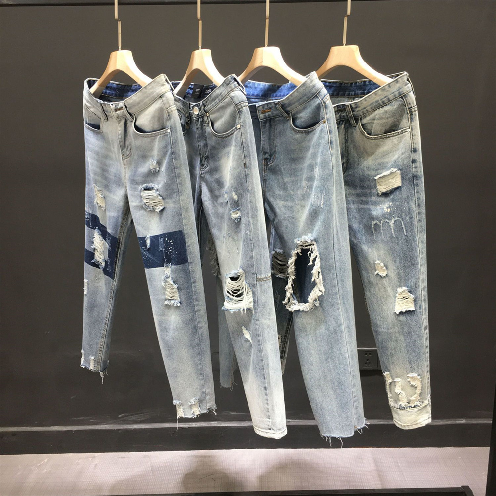 Mens Jeans Holes And Women Summer High Waist Thin Color Loose Straight Denim Anklelength Harem Pants 230419