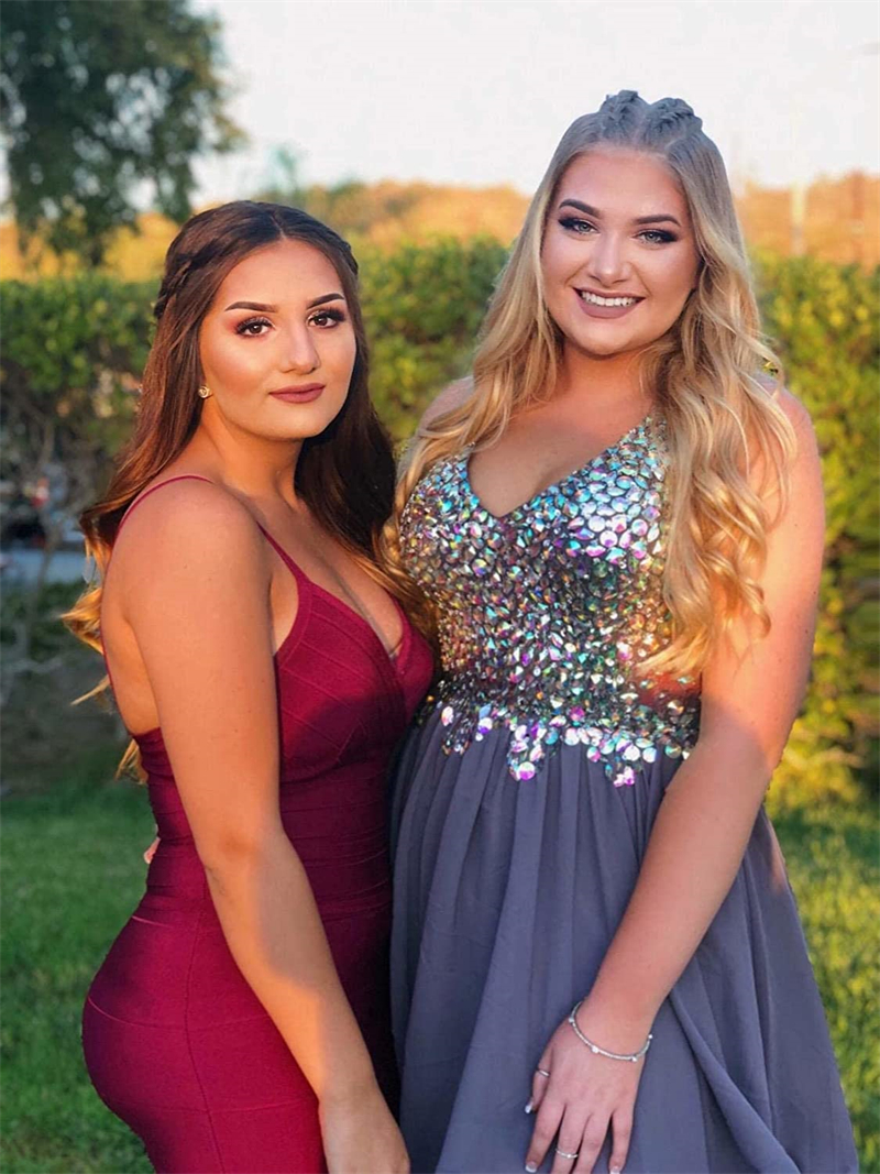 Crystal Tulle Prom Dresses Deep V-Neck Knee-Length Plus Size Graduation Cocktail Homecoming Party Gown 07