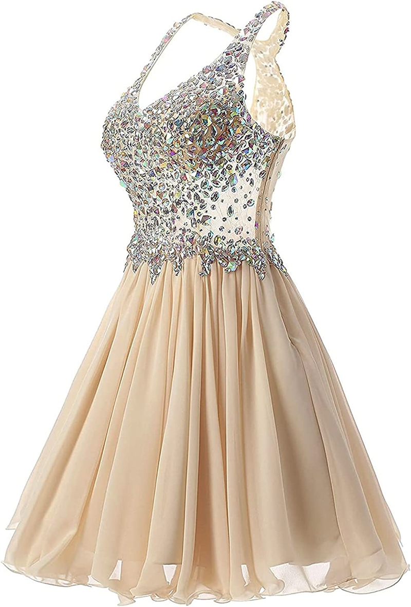 Crystal Tulle Prom Dresses Deep V-Neck Knee-Length Plus Size Graduation Cocktail Homecoming Party Gown 07