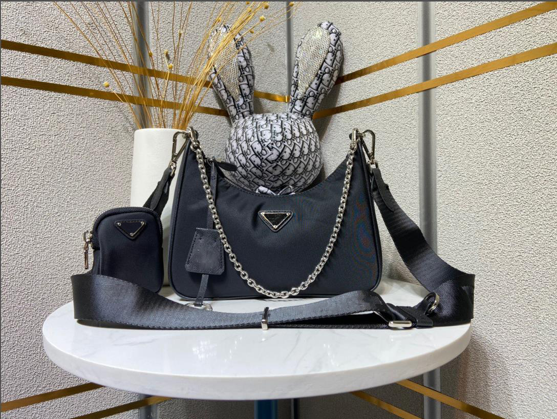 Luxury 3-piece tote bag set for men and women, designer bag, high-quality hobo nylon chain, women's handbag, diagonal shoulder, multiple pieces for sale handbag
