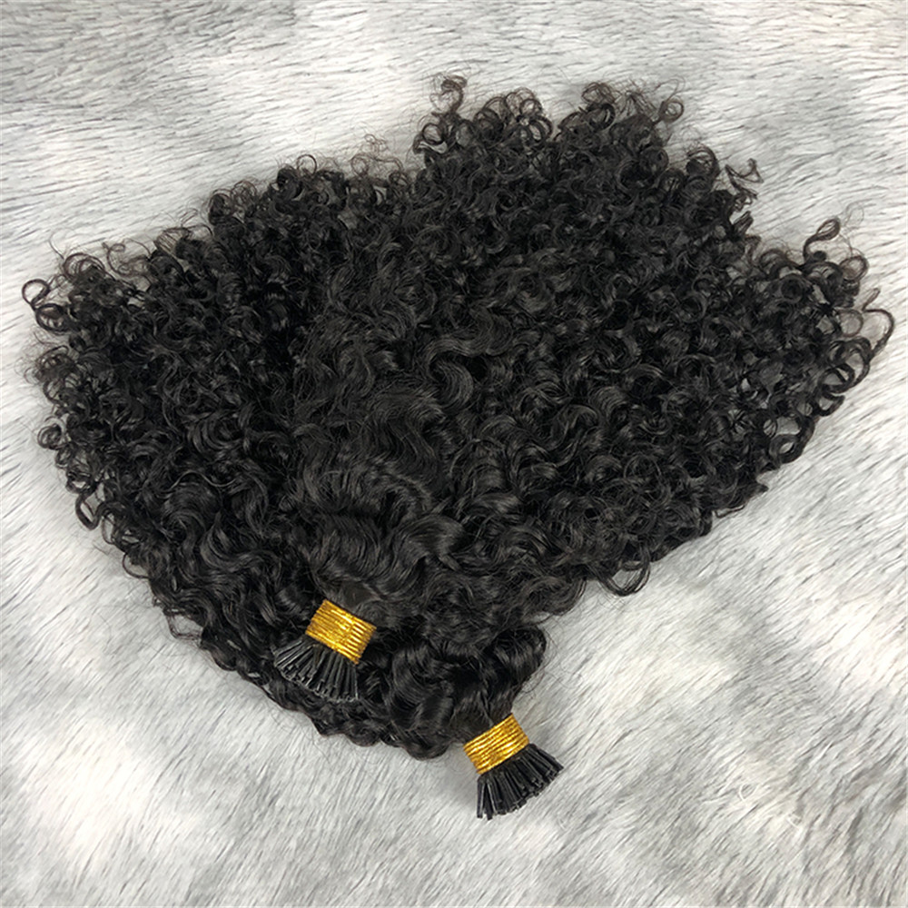 Curly I Tip Hair Extension Real Remy Human Hair Pre Bonded I-tip Natural Black Microlinks 4a curly Itip hair extensions 100g