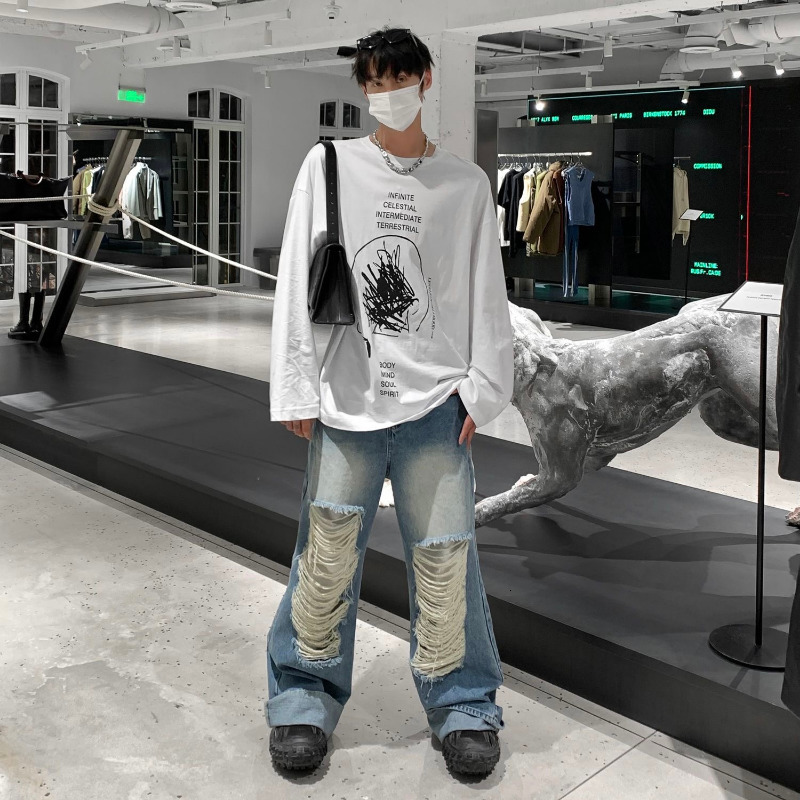 Men's Jeans Ripped Men 2023 Spring Vintage Trend High Street Harajuku Hip Hop Wide Leg Pants Ins Korean Fashion Casual Baggy 230419