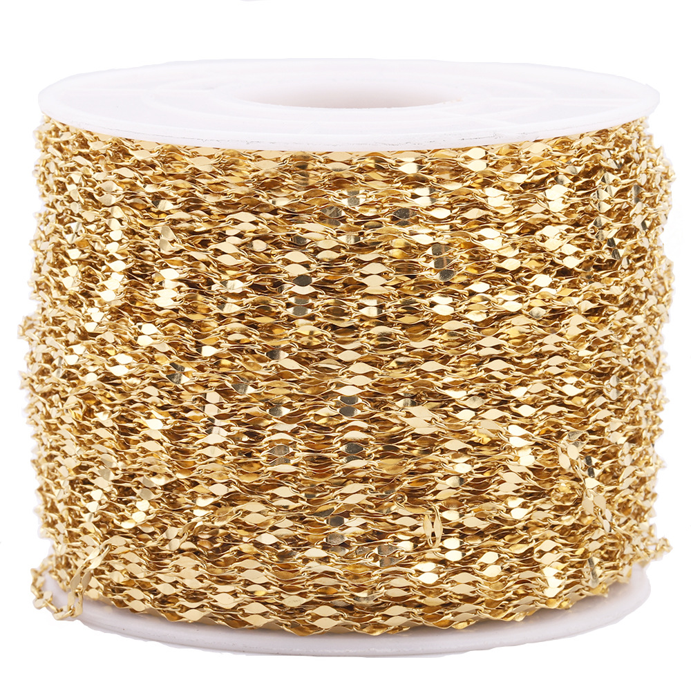 2mm Stainless Steel Flat Cable Chain Cool Chains, 5 Meters/Roll, Not Fade, Gold Lip Link Chain fit Pendant DIY Bracelet Necklace Jewelry Findings Maki
