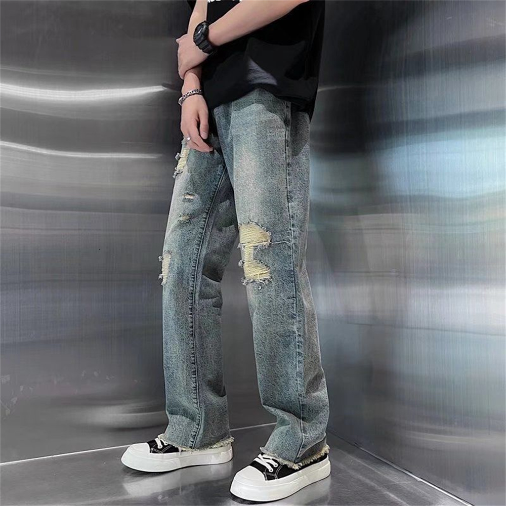 Mens Jeans streetwear ripped jean femme baggy denim for men Man casual wide leg pants jeans Male trousers mens pantalon 230419