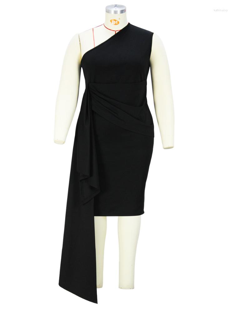 Plus Size Dresses Bodycon Women One Shoulder Green Pleated Ruffles Sleeveless Midi Evening Birthday Club Party Gowns Outfits 4XL