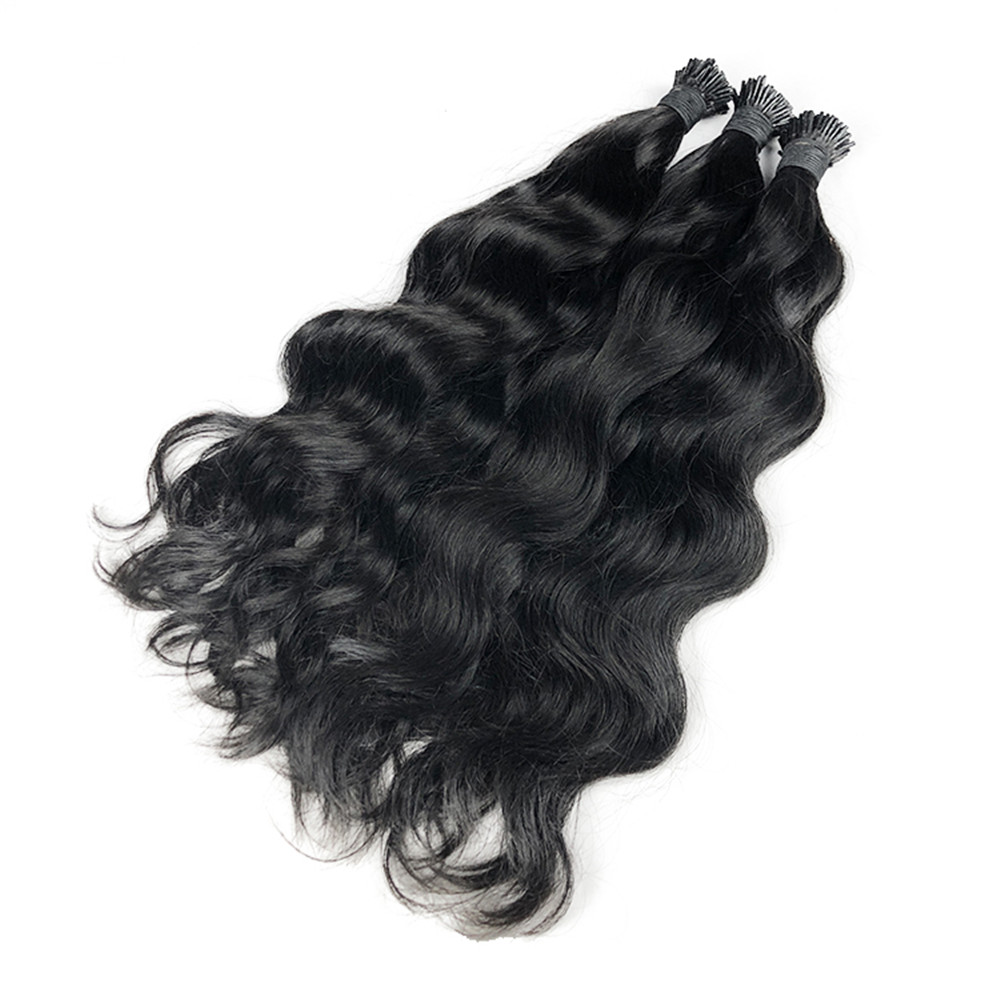 I Tip Human Extensions Natural Wave Pre Bonded I-Tip Black 1B Micro Wavy Itip Hair Extension 100G