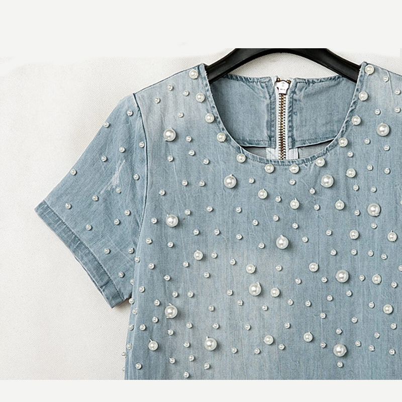 Casual Dresses Summer Loose Blue Jeans Dresses for Women Plus Size Short Sleeve O Neck Women Denim Dress Washed Vestidos 4XL 5XL 50 230419