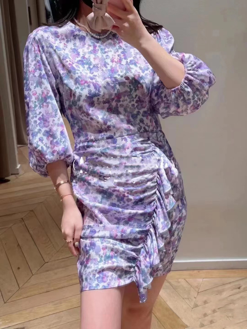 Casual Dresses Maje Fitted Dress Pleated Floral Dress for Women