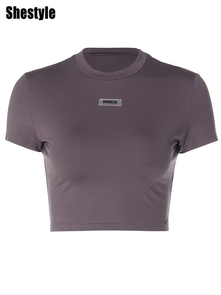 Womens TShirt Shestyle Short Sleeve Letter Mini Crop Tops Women Streetwear Tight Sjinny ONeck Artificial Artistic Casual Tees 230419