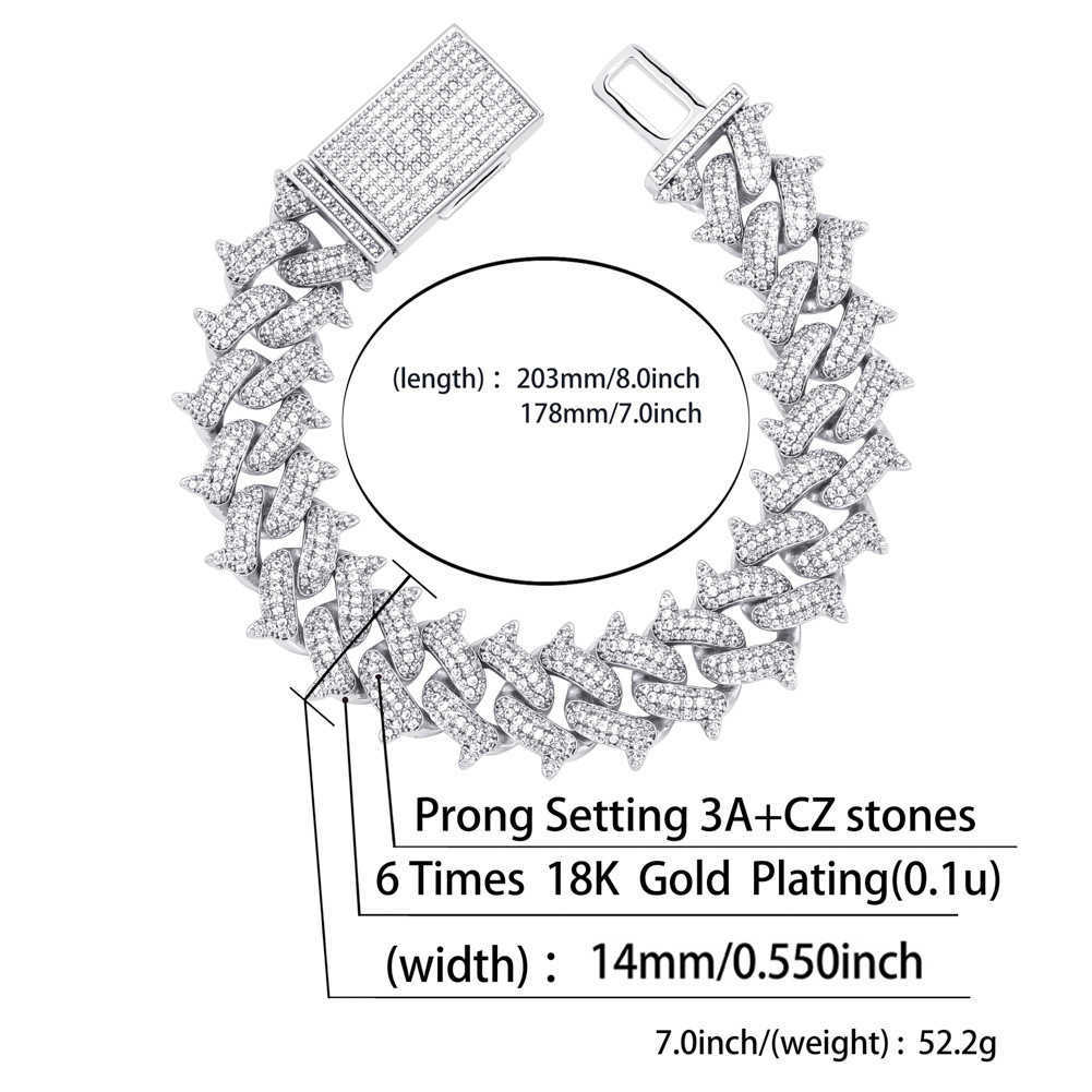 14mm Diamond Thorn Cuban Chain Necklaces 2 Tone Real Gold Plated Full Iced Out Cubic Zirconia Necklace Choker Night Club Rapper Jewelry Gifts For Men 