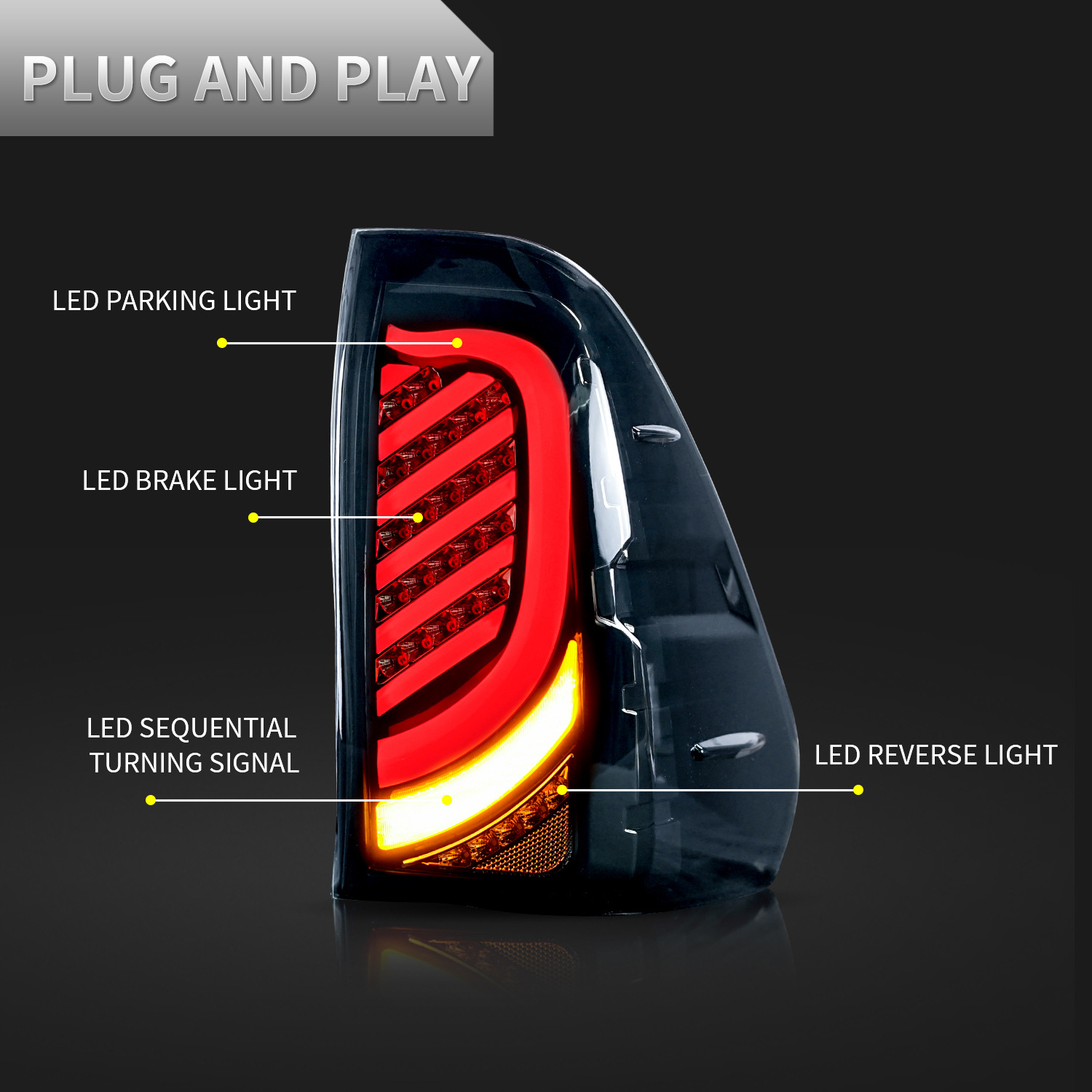 Full LED Rear Taillights for Toyota Hilux 20 15-2021 LED Sequential Turn Signal Lights Reverse Lamp Brake Stop Light