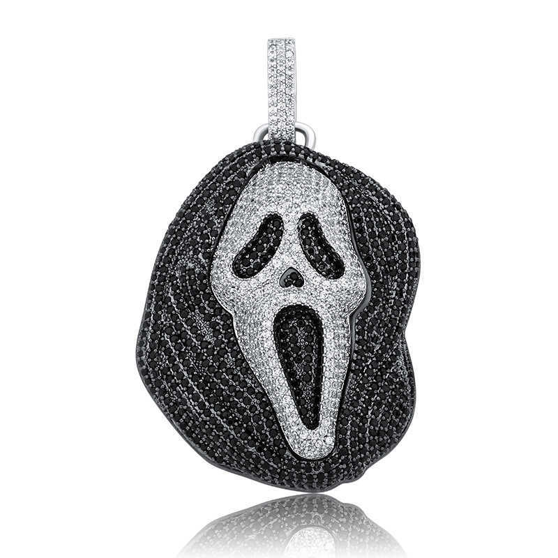 Ghost Skull Personalized Hip Hop Pendant Necklace Full Cz Stone Cubic Zircon Large Skeleton Charm Jewelry Accessories 14k Real Gold Placed Hip Hop Col