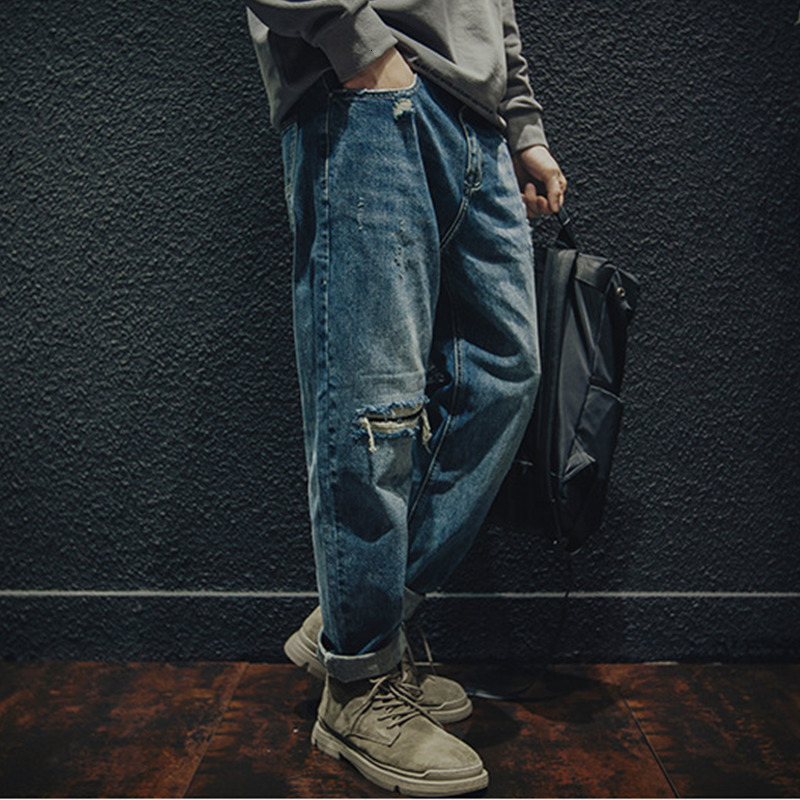 Mens Jeans Men Clothing Autumn and Winter Straight Loose Cylinder Vintage Chaopai Comfortable Blue Ripped Harun Trousers Female 230419