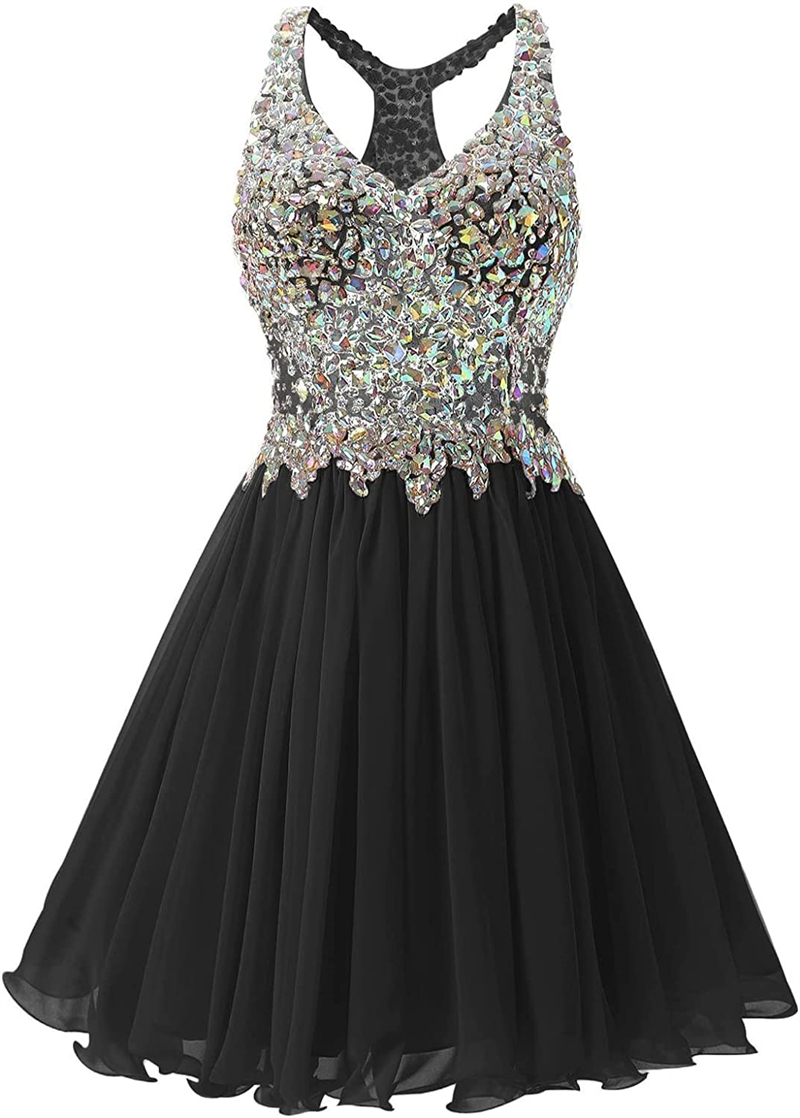 Crystal Tulle Prom Dresses Deep V-Neck Knee-Length Plus Size Graduation Cocktail Homecoming Party Gown 07