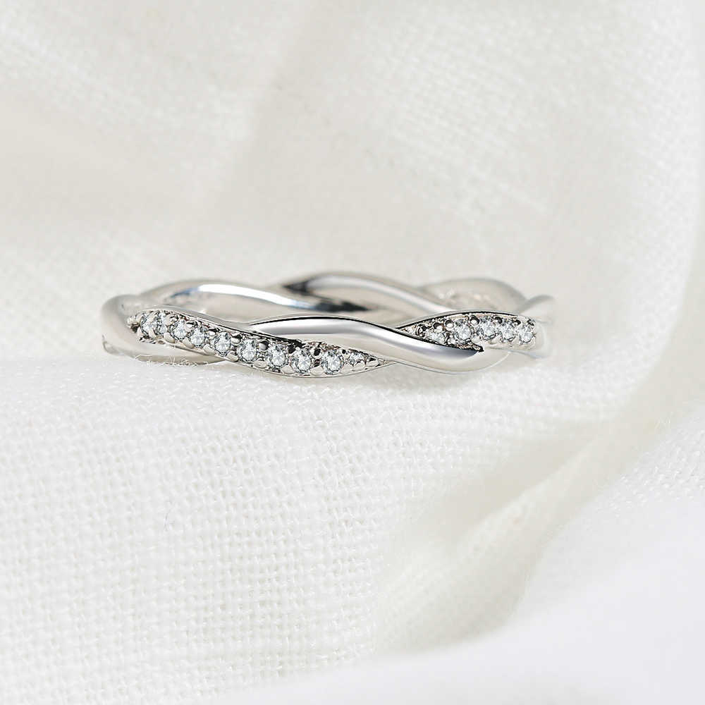 Band Rings Wedding Engagement Dainty Ring For Women Thin Temperament Winding Silver Color Zircon Fashion Gift Jewelry DZR018
