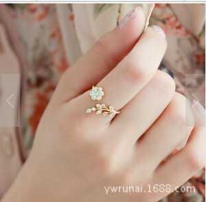Band Rings Korean Fashion Temperament Rhinestones Twisted Leaves Wishful Flowers Open Ring Index Finger Ring Female Rings For Women Anel