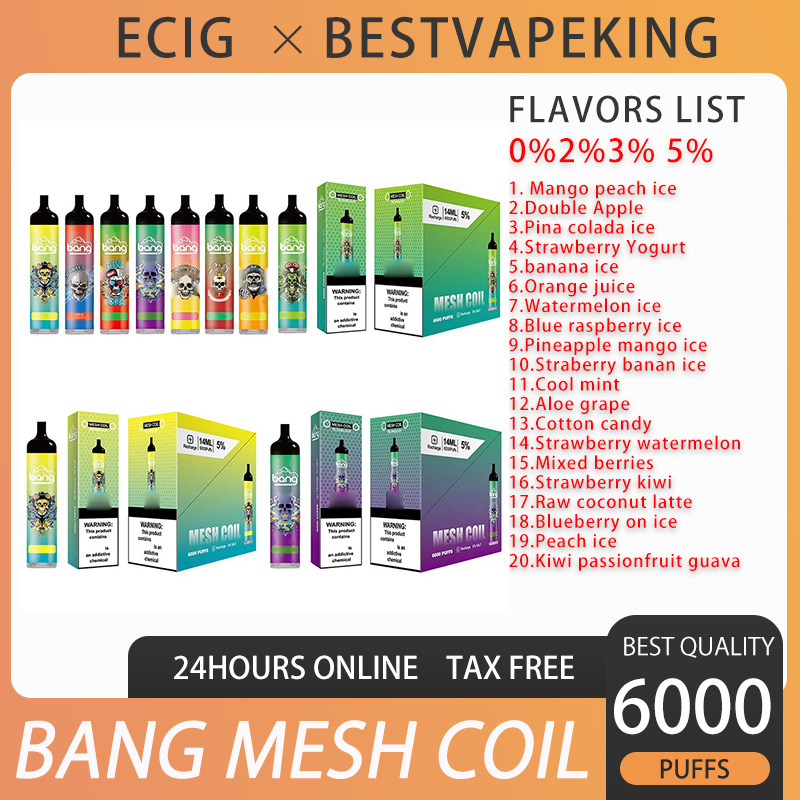 Bang Mesh Coil 6000 Puffs Disposable Vape E Cigarette Rechargeable Disposable Vape Pen 0% 2% 3% 5% Pod PuffsWith 1100mAh Type-C Port Battery 14ml Prefilled
Bang Mesh Coil 6000 Puffs Disposable Vape E Cigarette Rechargeable Disposable Vape Pen 0% 2% 3% 5% Pod PuffsWith 1100mAh Type-C Port Battery 14ml Prefilled