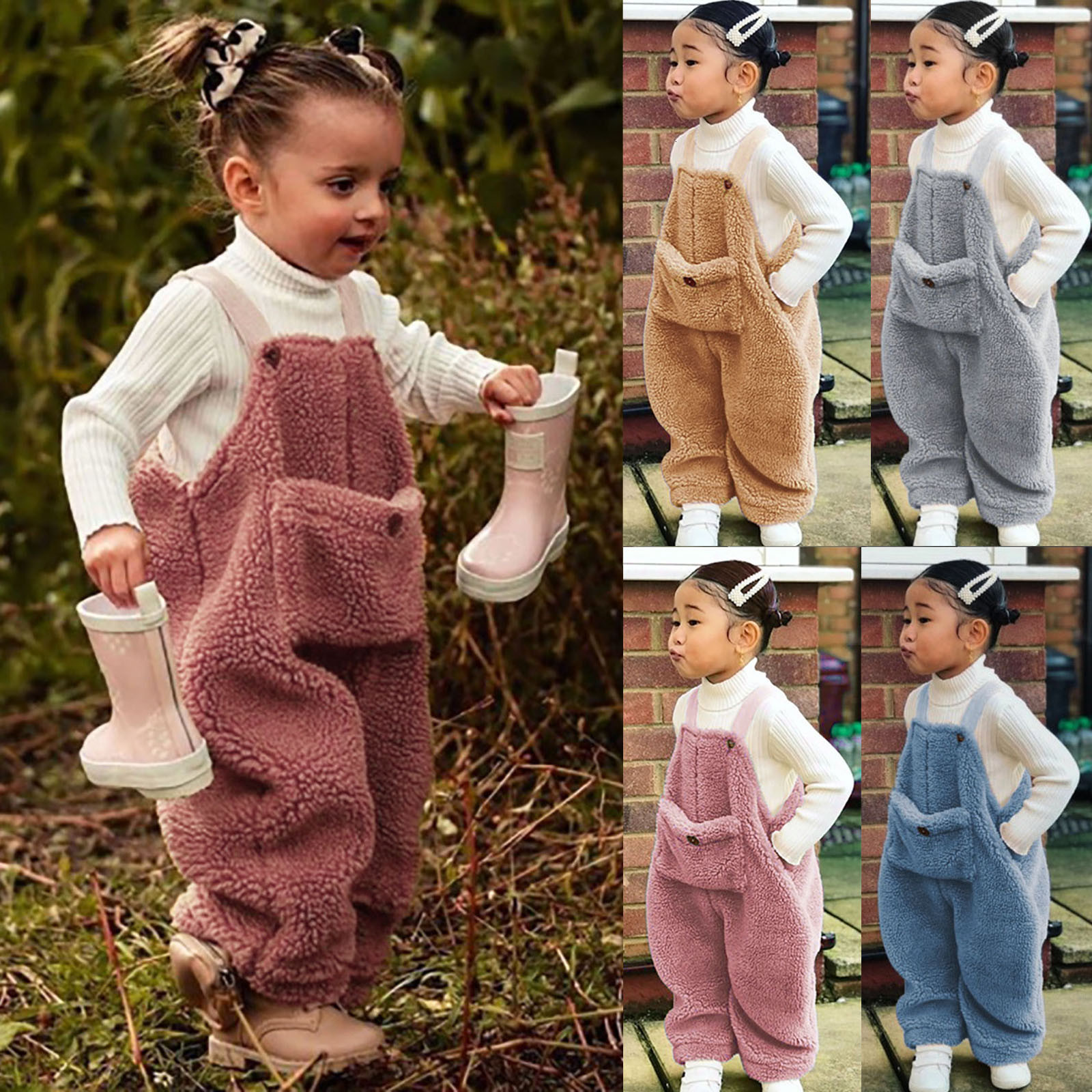 Overalls Flannel Suspender Warm Girl Winter Baby Overalls Kids Toddler Pants Boys Solid Girls Pants Leather Pants For Girls 230419