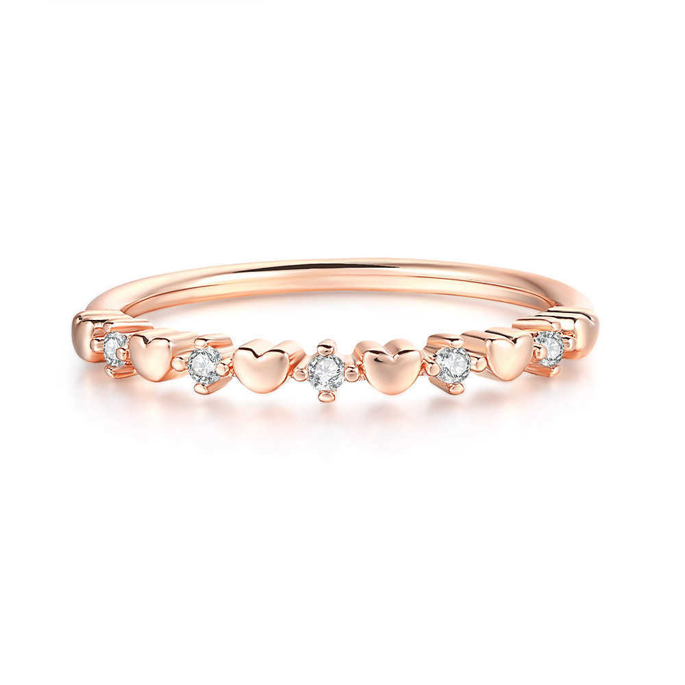Band Rings Double Fair Thin Simple Heart Dainty Rings For Women Girls White Rose Gold Color CZ Trendy Daily Party Gift Fashion Jewelry R901