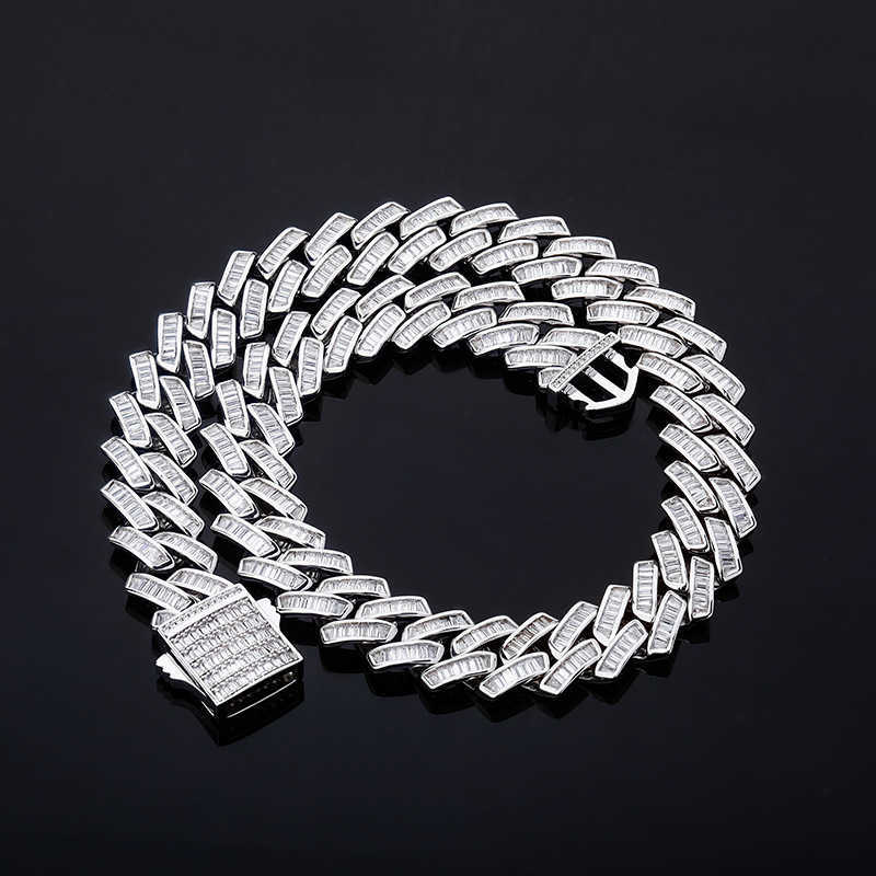 18mm Square Cubic Zircon Cuban Link Chain Necklace Spring Buckle Mens Hip Hop Accessories Chain Party Miami Rapper Curb Chains Shiny CZ Jewellery Bijo