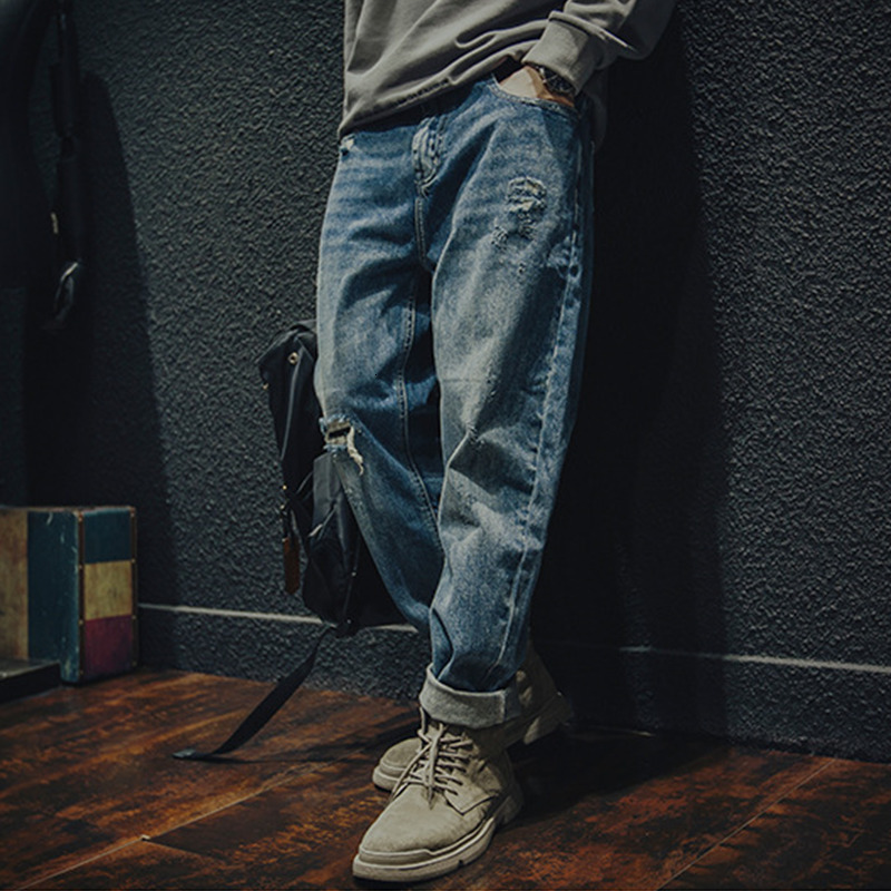 Mens Jeans Men Clothing Autumn and Winter Straight Loose Cylinder Vintage Chaopai Comfortable Blue Ripped Harun Trousers Female 230419