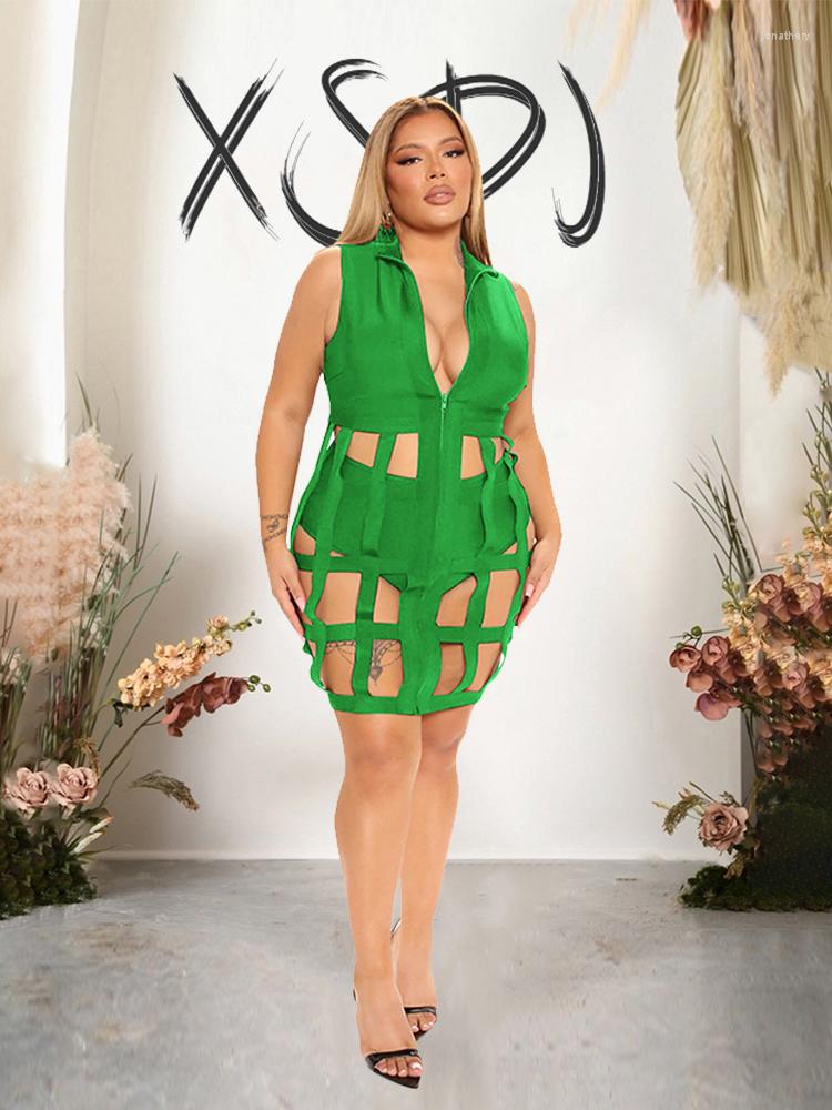 Plus Size Dresses Sexy Short Daring Ladies Summer In Tank Top Dress Women Hollow Out Zip-up Wholesale Drop
