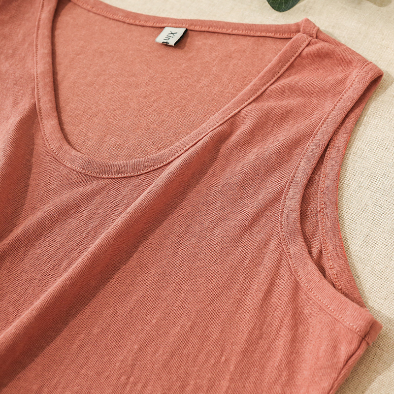 Women's Tanks Camis Summer Cotton And Linen Plus Size Tank Top Women'S Split Collar Sleeveless Bottoming Shirt W808 230419