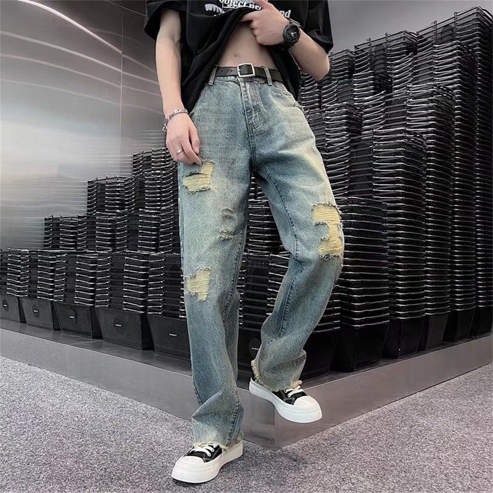 Mens Jeans streetwear ripped jean femme baggy denim for men Man casual wide leg pants jeans Male trousers mens pantalon 230419