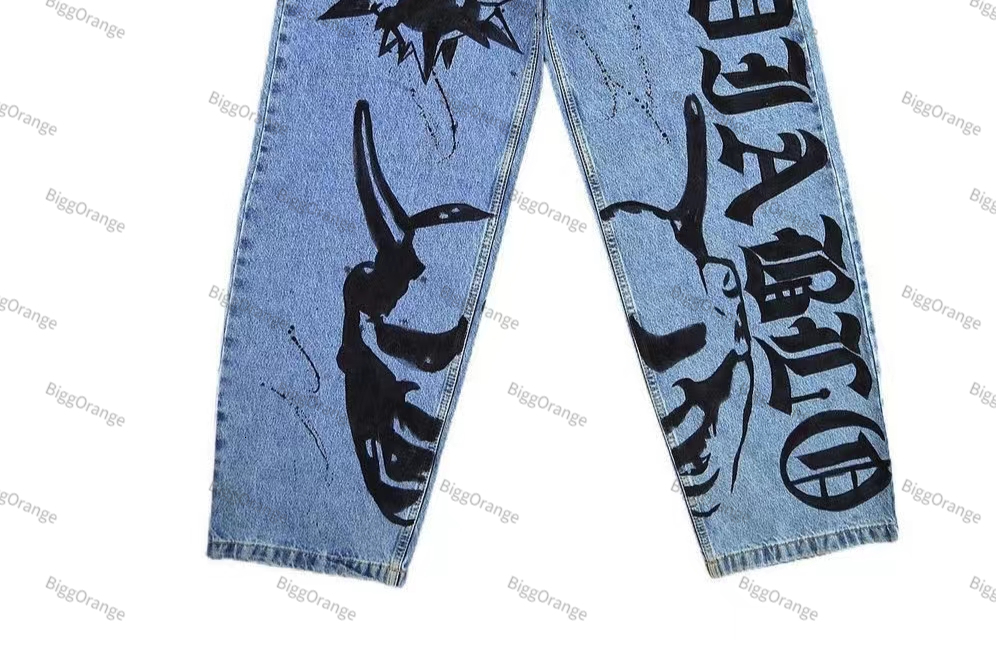 Men's Jeans Spring and Autumn Retro Print Straight Y2k Loose Denim Trousers Street Casual Wide Leg Men Women Pants Hip Hop 230419