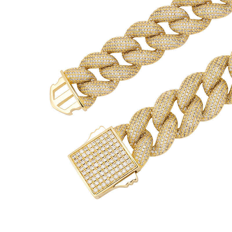 18mm Mens Hip Hop Cuban Link Chain Bracelet Spring Buckle Full Iced Out Cubic Zircon Curb Chains For Men 14K Real Gold Persoalized Party Wolf Tide Jew