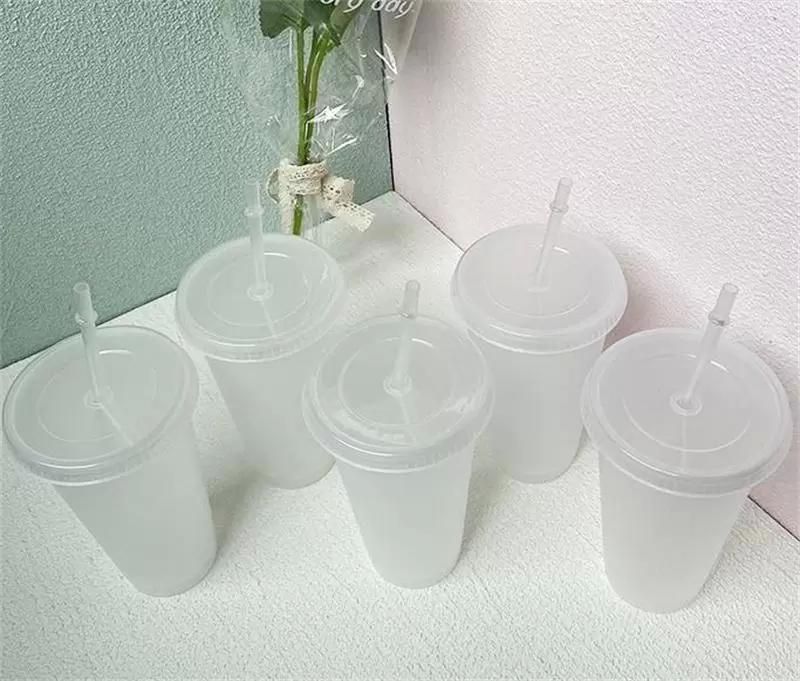 24oz Clear Cup Plastic Transparent Tumbler Summer Reusable Cold Drinking Coffee Juice Mug with Lid and Straw FY5305