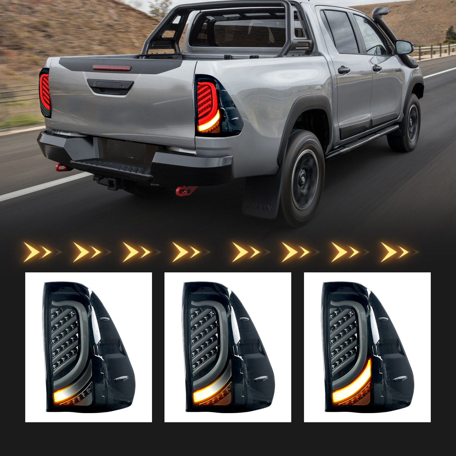 Full LED Rear Taillights for Toyota Hilux 20 15-2021 LED Sequential Turn Signal Lights Reverse Lamp Brake Stop Light