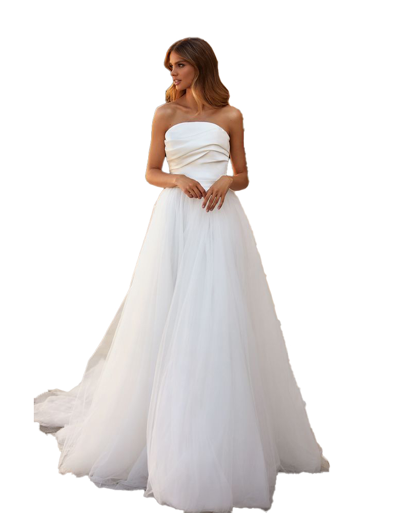 Romantic Plus Size Wedding Dresses A Line Beach Bohemian Strapless Draped Pleats Tiered Tulle Garden Court Train Bridal Gowns Vestidos De Novia Custom