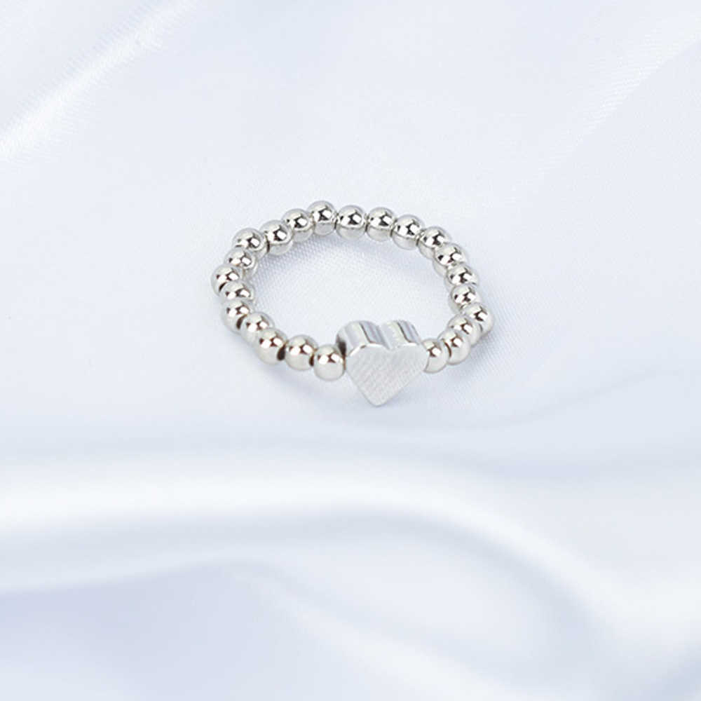 Band Rings New Korean Gold Color Bead Heart Rings For Women Handmade Elastic Ring Simple Adjustable Jewelry Wedding Party Gift
