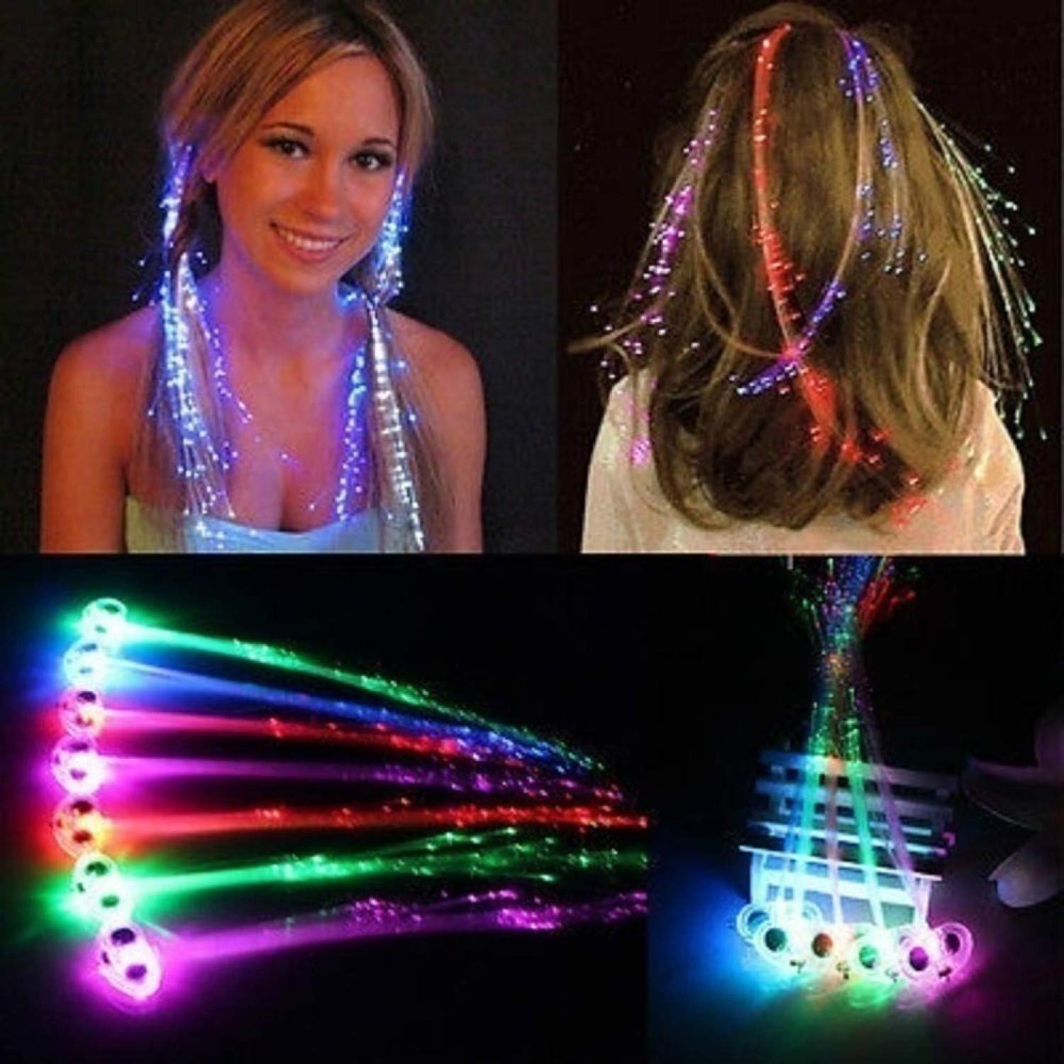 LED Light-Up Fiber Optic Barrettes Extensions Light Flashing Hair Braid Clips for Favors Festival Party Bar Concert