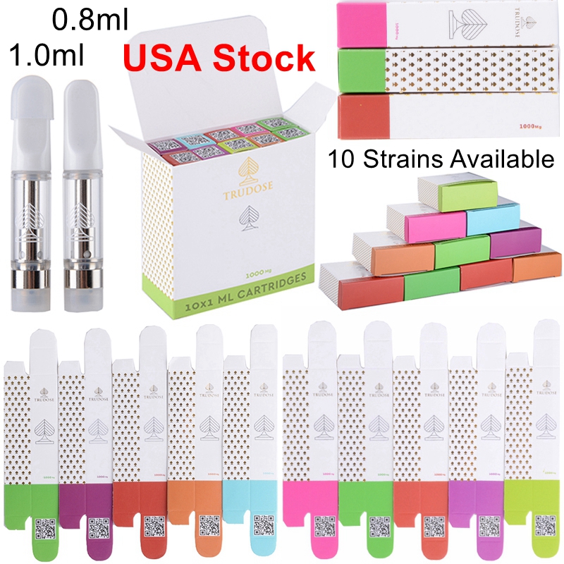 USA Stock Trudose Carts 1ml 0.8ml Atomizers Vape Cartridges Packaging Empty Dab Pen Wax Vaporizer 510 Thread Ceramic Coil Premium Box 10 Strains
USA Stock Trudose Carts 1ml 0.8ml Atomizers Vape Cartridges Packaging Empty Dab Pen Wax Vaporizer 510 Thread Ceramic Coil Premium Box 10 Strains