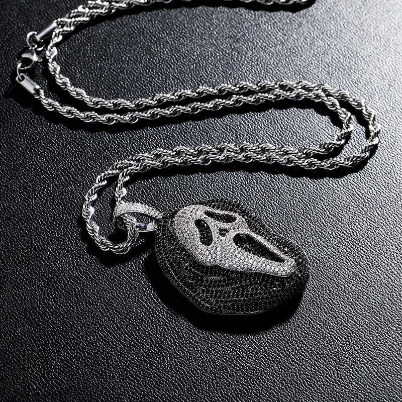 Ghost Skull Personalized Hip Hop Pendant Necklace Full Cz Stone Cubic Zircon Large Skeleton Charm Jewelry Accessories 14k Real Gold Placed Hip Hop Col