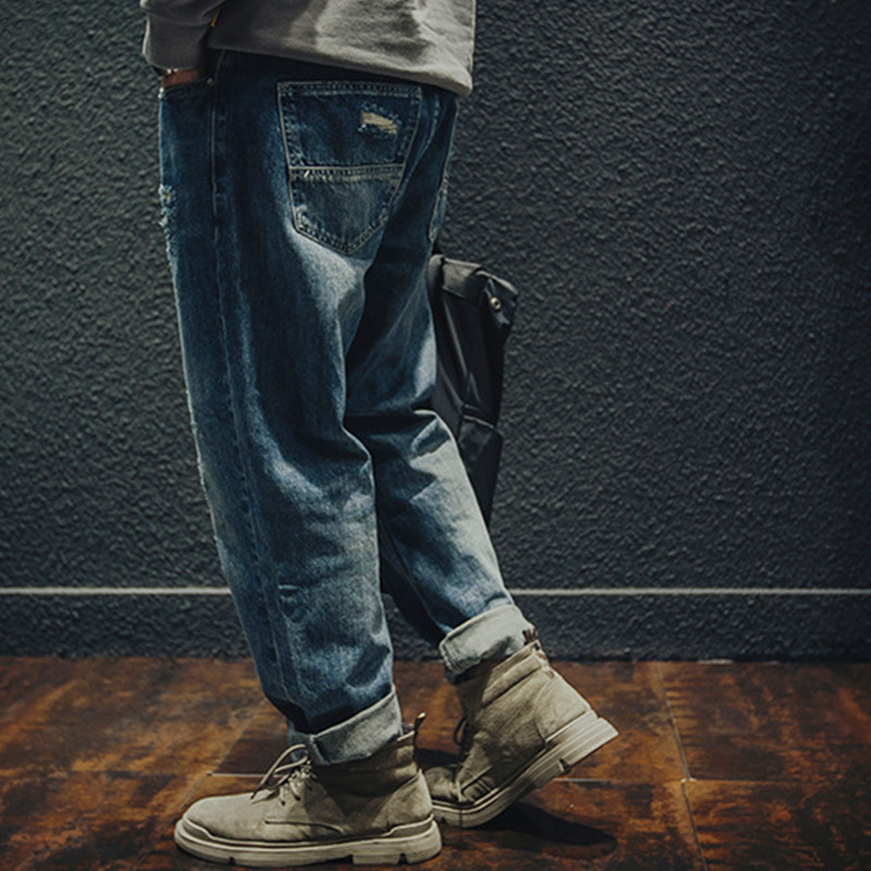 Mens Jeans Men Clothing Autumn and Winter Straight Loose Cylinder Vintage Chaopai Comfortable Blue Ripped Harun Trousers Female 230419