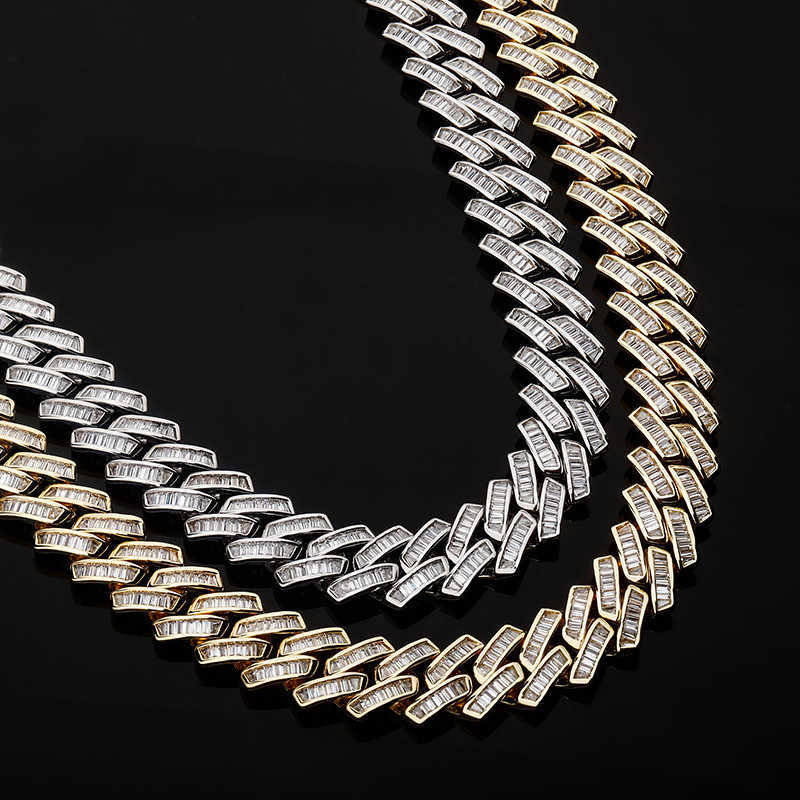 18mm Square Cubic Zircon Cuban Link Chain Necklace Spring Buckle Mens Hip Hop Accessories Chain Party Miami Rapper Curb Chains Shiny CZ Jewellery Bijo